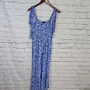 Blue Floral Ruffle Smocked Maxi Dress